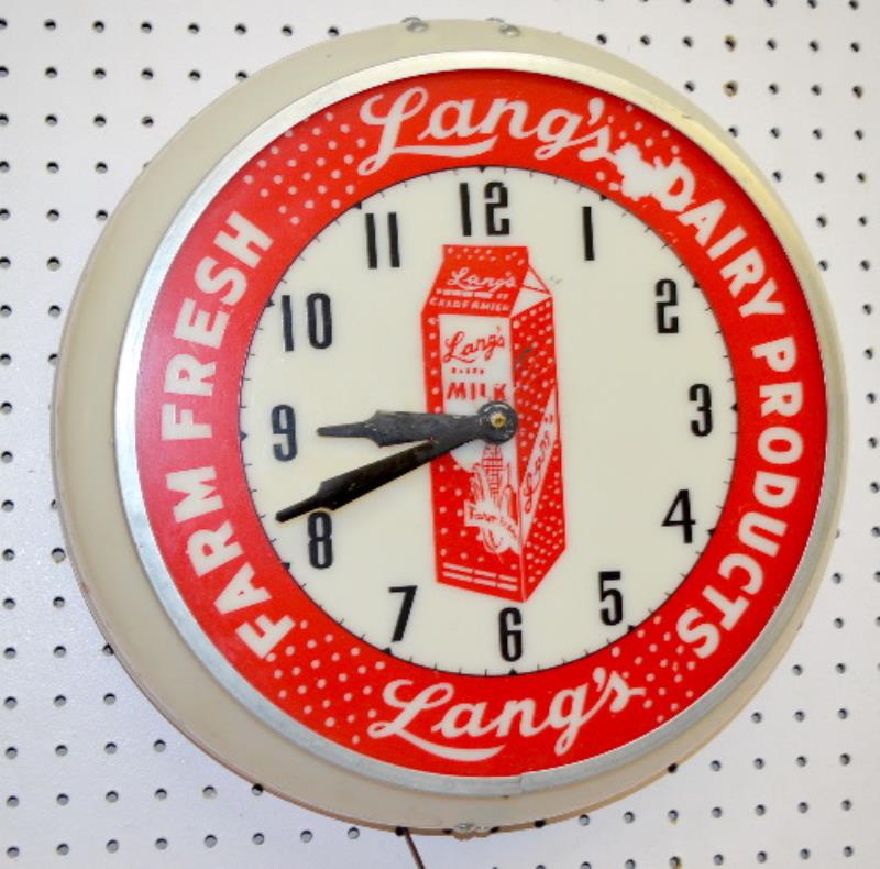 Vintage Lang’s Dairy Products Lighted Advertising Clock