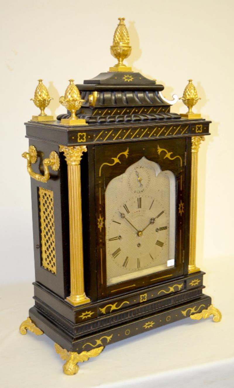 Antique English Lambert Ebonized 8 Bell Bracket Clock