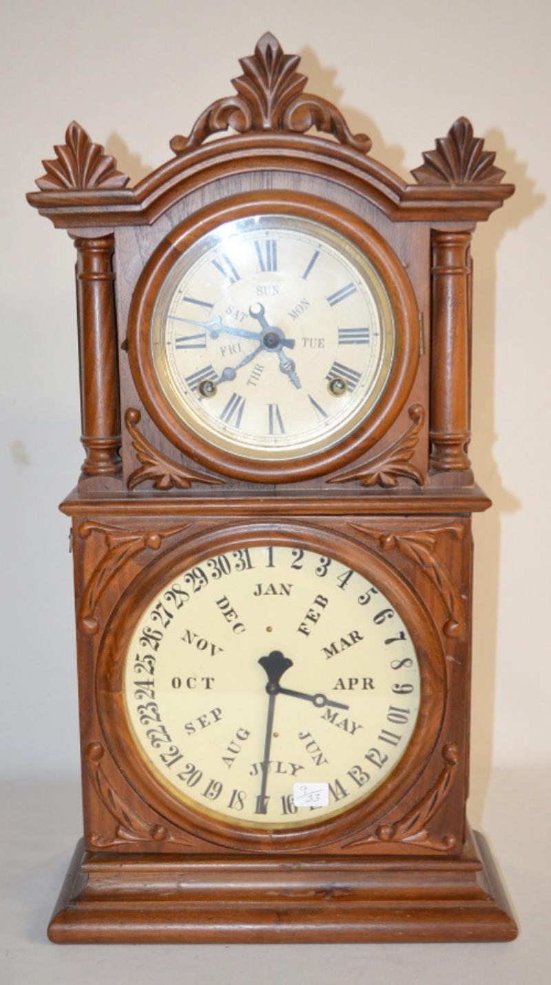 Contemporary Ithaca Parlor Double Dial Calendar Clock