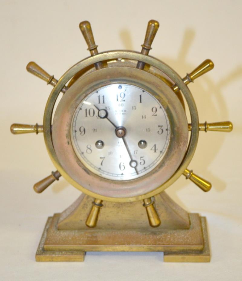 Antique Brass Salem Ship’s Bell Desk Clock