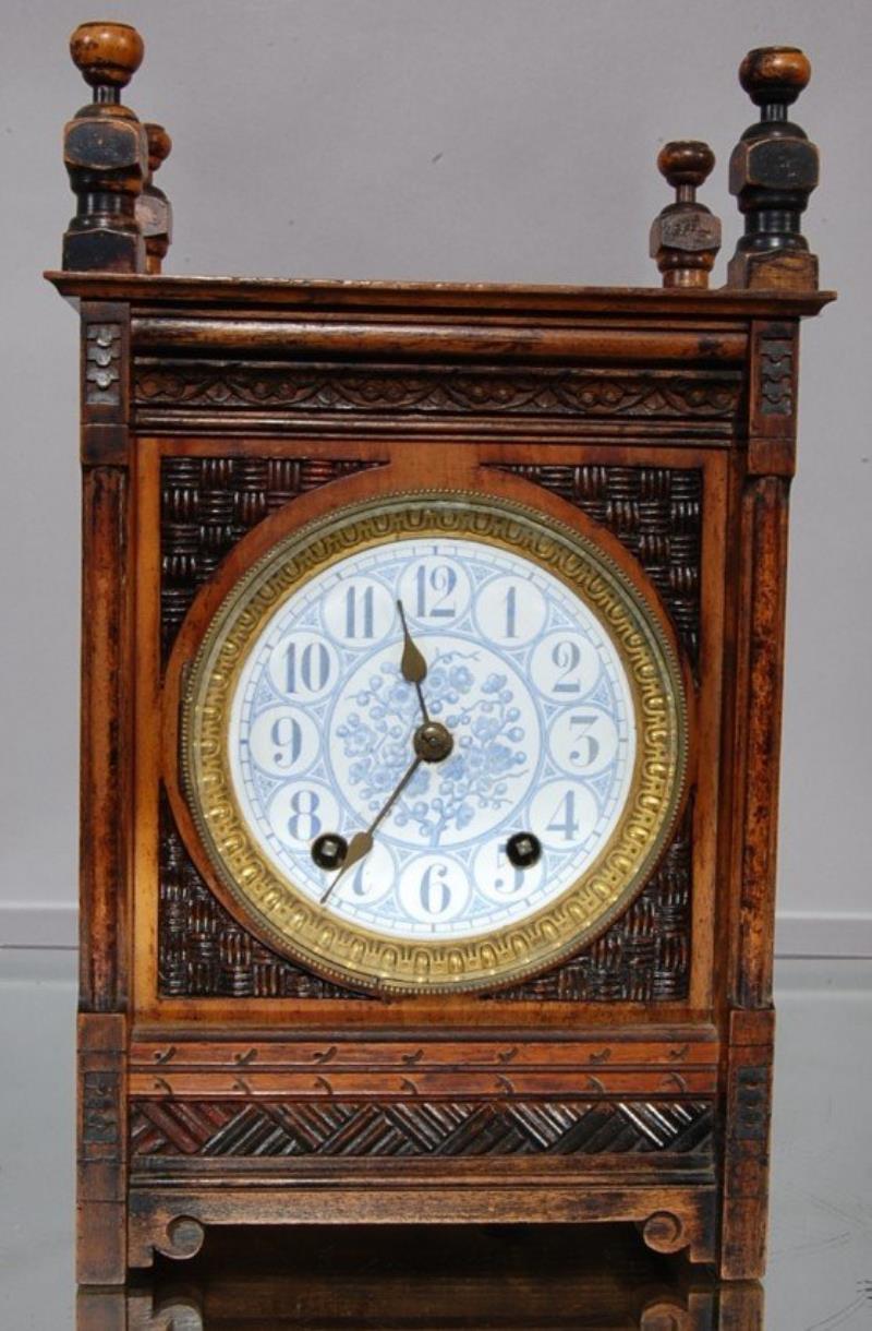 Aesthetic movement style English walnut shelf clock