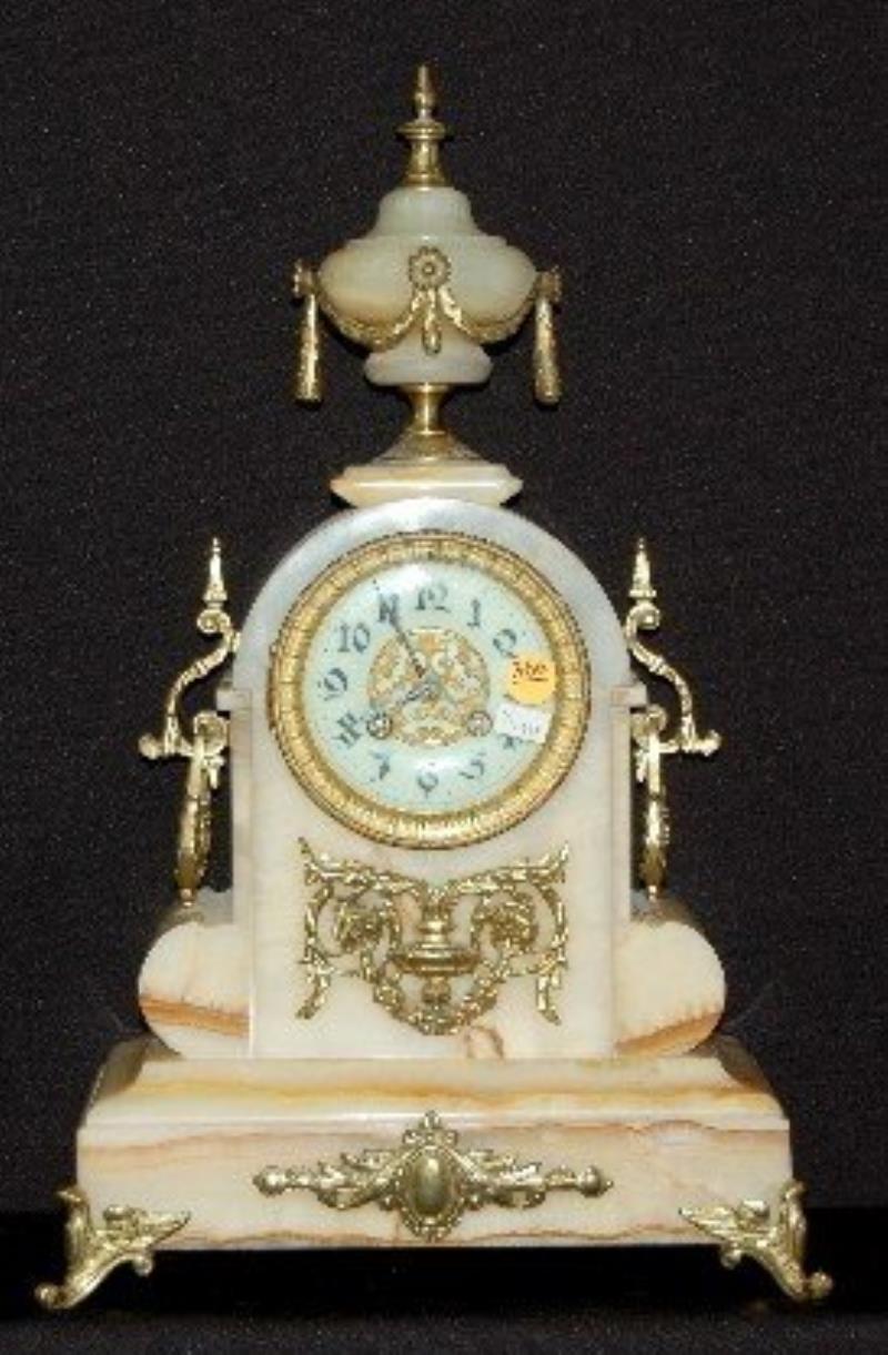 L. Marti & Cie White Onyx Mantel Clock No. 17