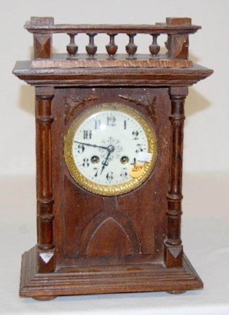 Mahogany Gallery Top Wooden Shelf Clock