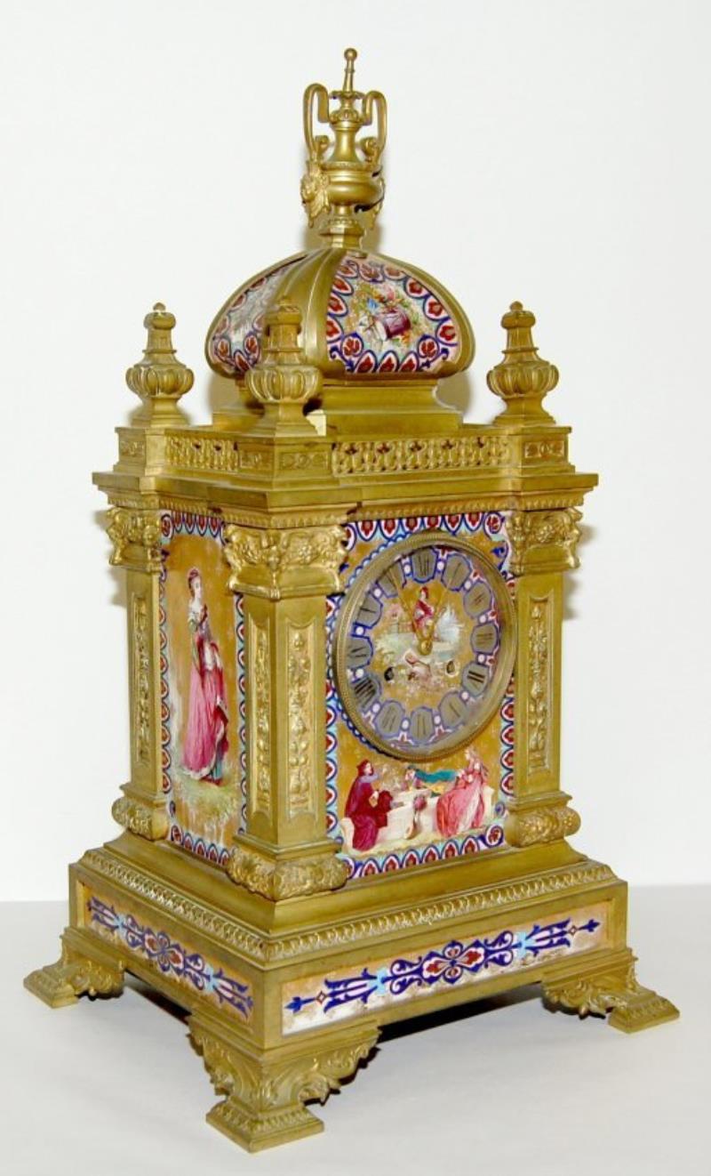 Tiffany French Bracket Clock w/ Porcelain Panels
