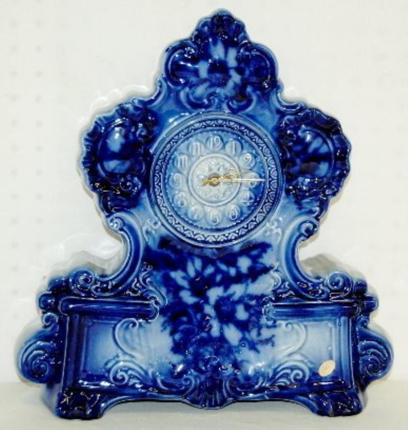 Flow Blue Porcelain Mantel Clock, England