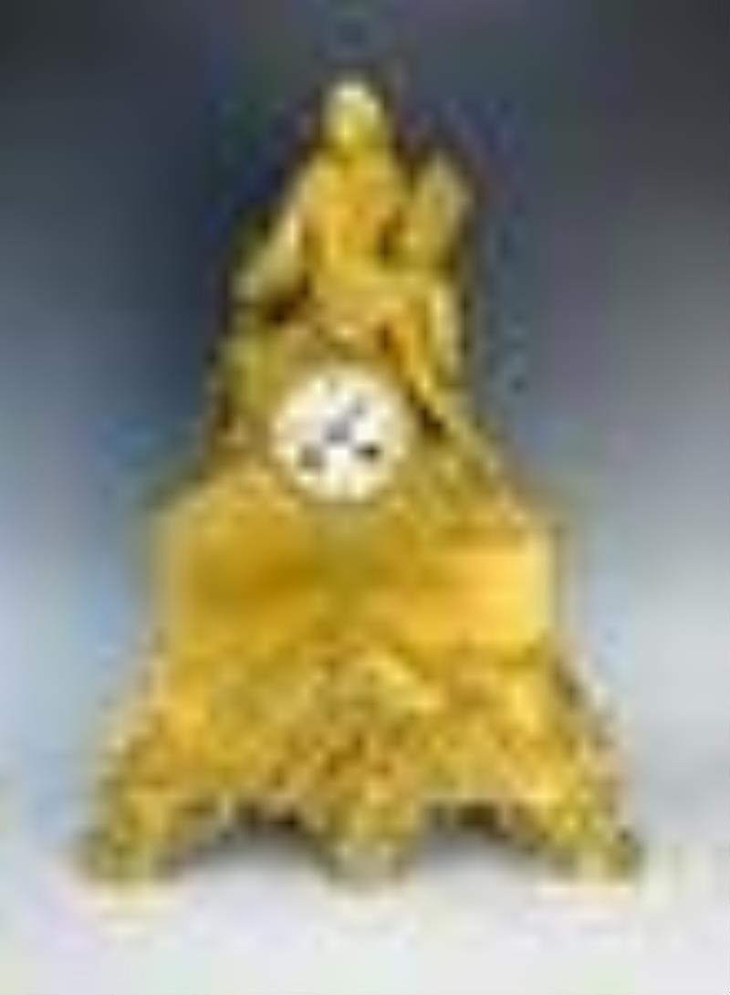 Late 19th Century French Gilt Bronze Figural Clock
