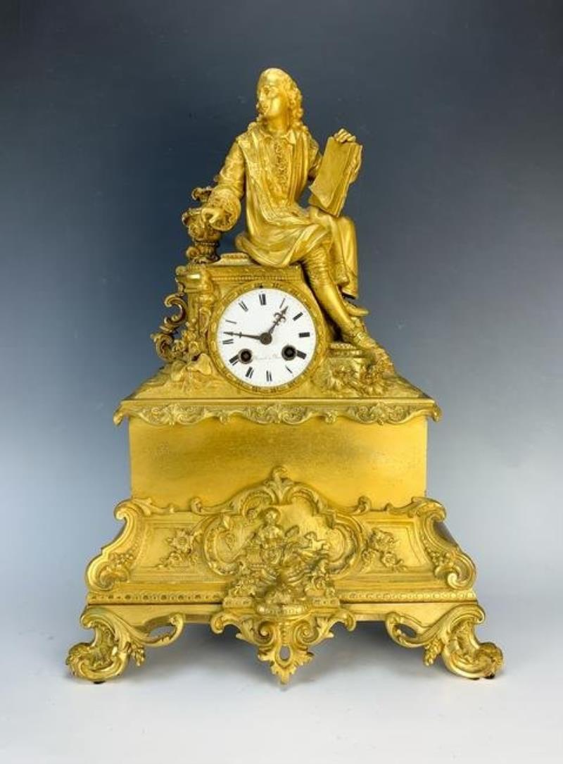 Late 19th Century French Gilt Bronze Figural Clock