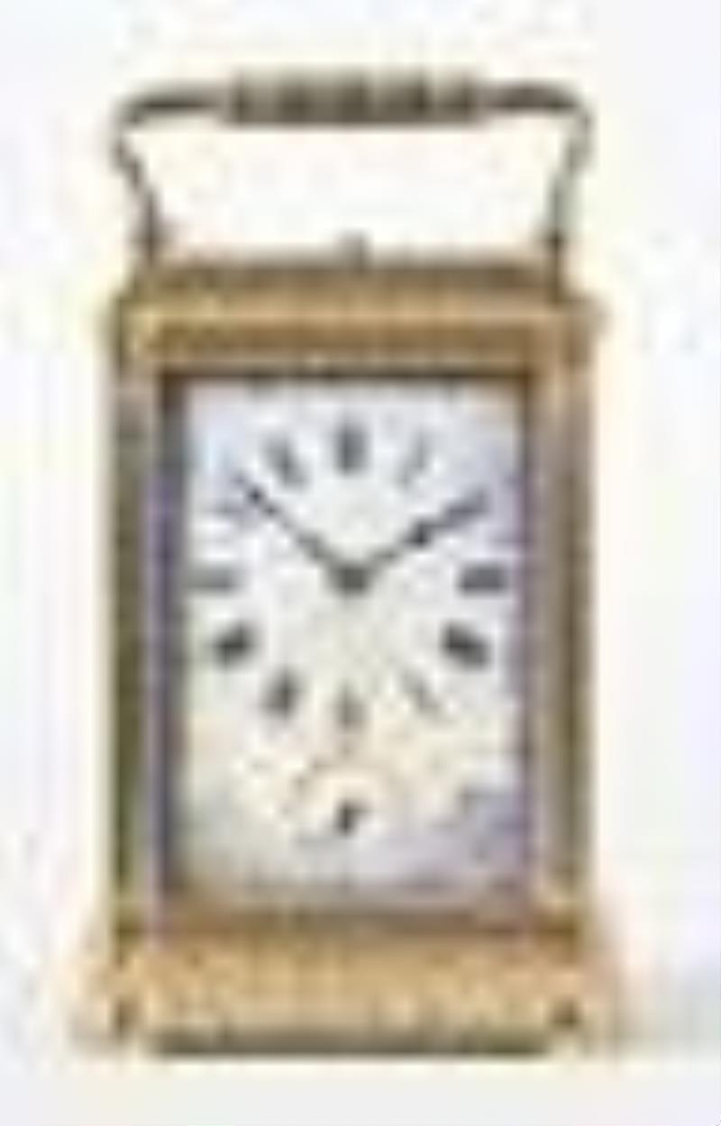 A good late 19th century enamel paneled grand sonnerie carriage clock by Drocourt