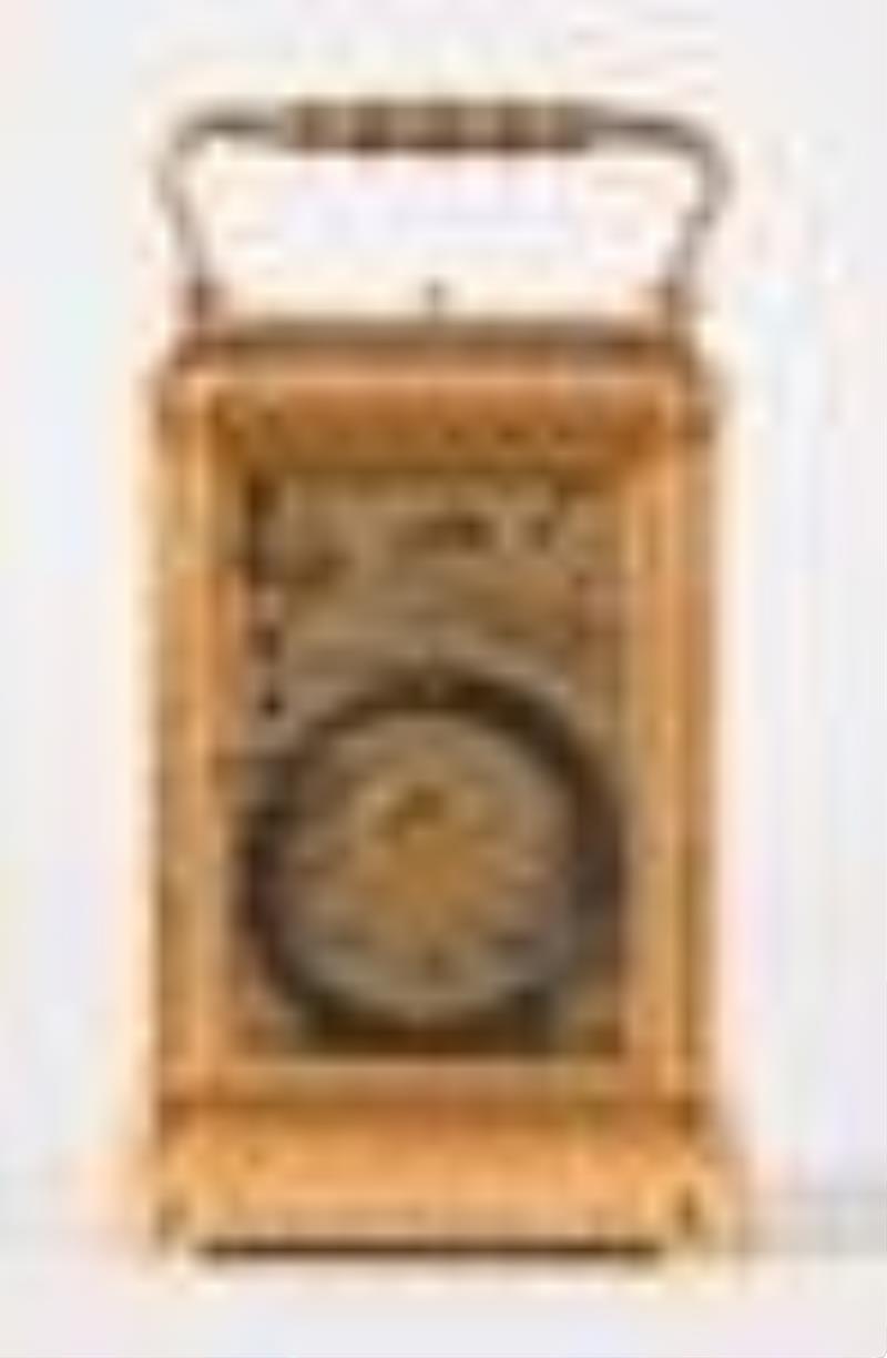 A good late 19th century enamel paneled grand sonnerie carriage clock by Drocourt