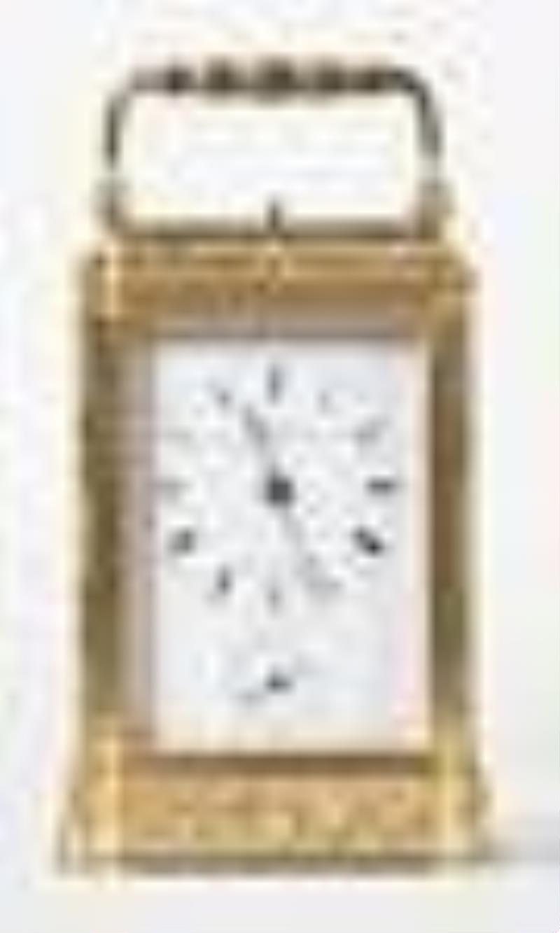 A good late 19th century quarter repeating carriage clock with engraved gorge case signed Leroy