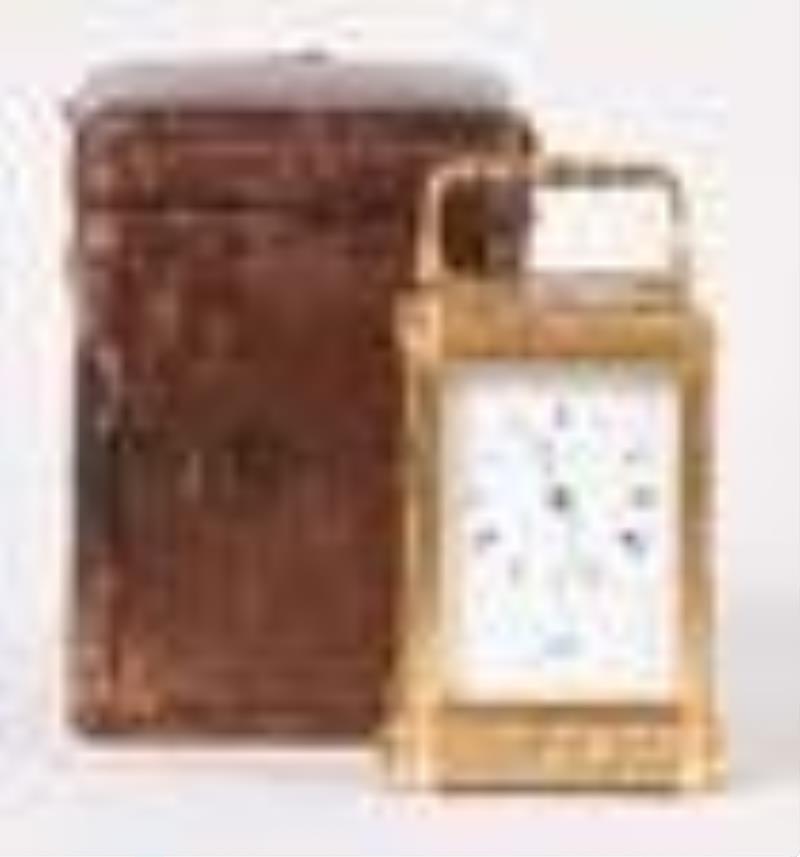 A good late 19th century quarter repeating carriage clock with engraved gorge case signed Leroy