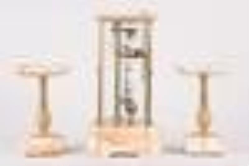 A good early 20th century three piece Bulle mantel clock garniture