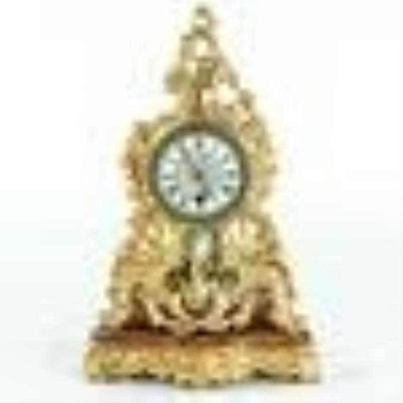 1880s Brass French Pedestal Clock with Key
