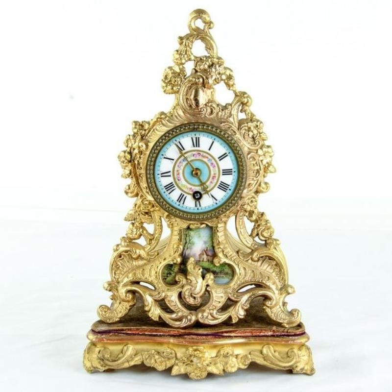 1880s Brass French Pedestal Clock with Key
