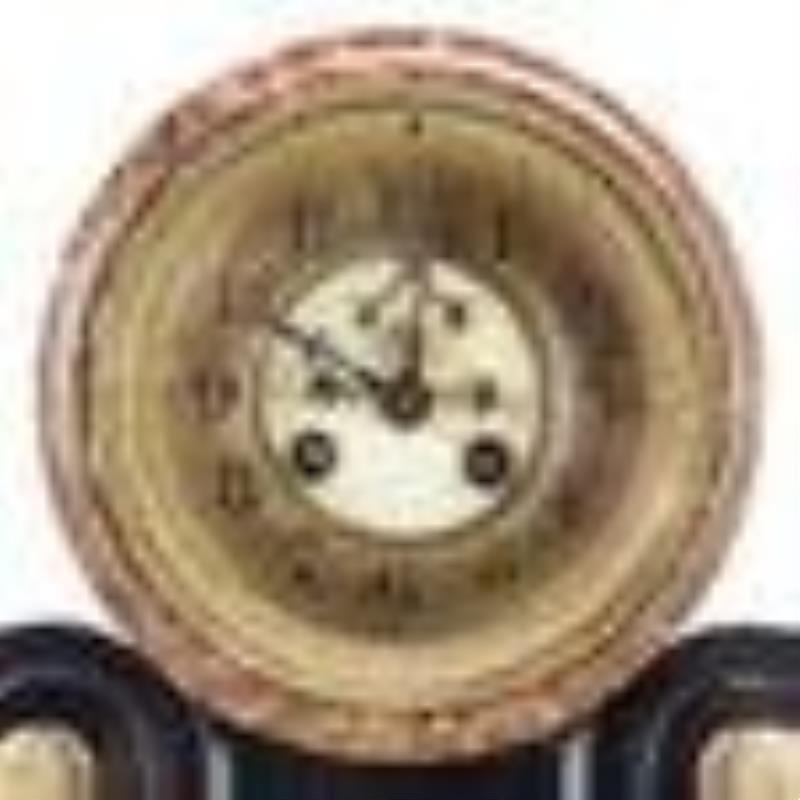 French Parlor Black Marble Clock w (2) Side Pieces