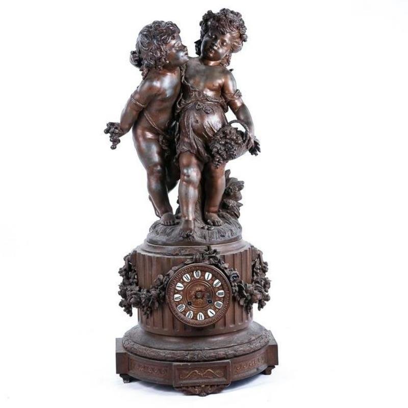 French Auguste Moreau Figural Spelter Clock Cupid