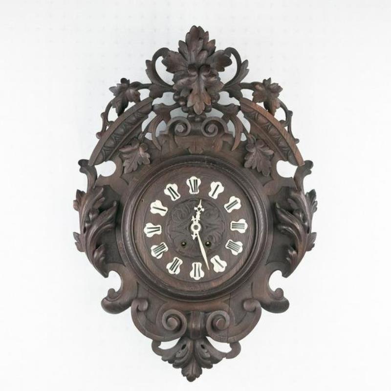 1890s 8 Day French Wooden Gallery Wall Clock