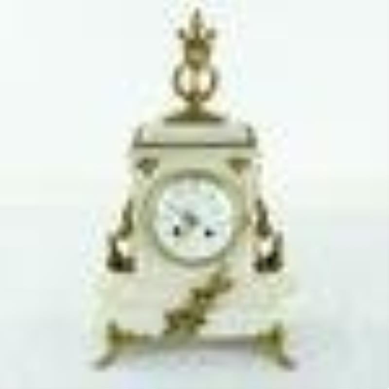 1890s White Marble French Clock Candelabra Set