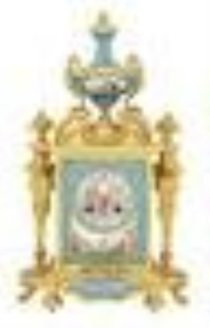 Napoleon III Bronze and Porcelain Mantel Clock