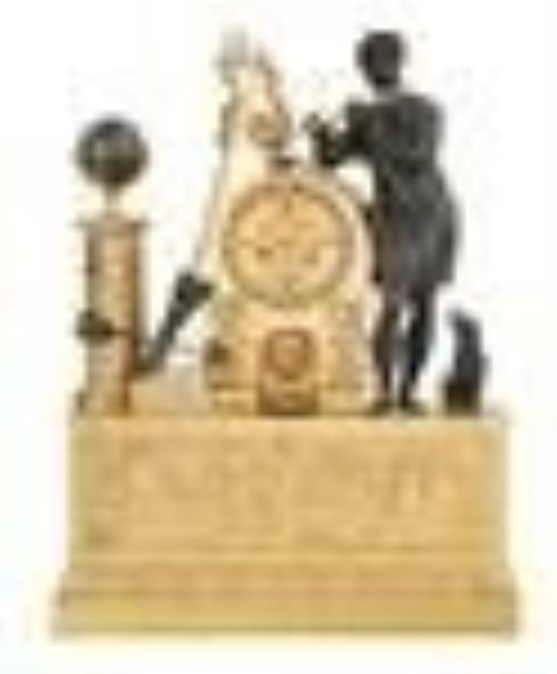 Large French Empire Bronze Figural Clock