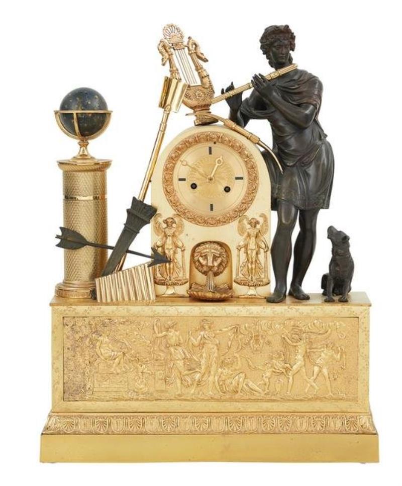 Large French Empire Bronze Figural Clock