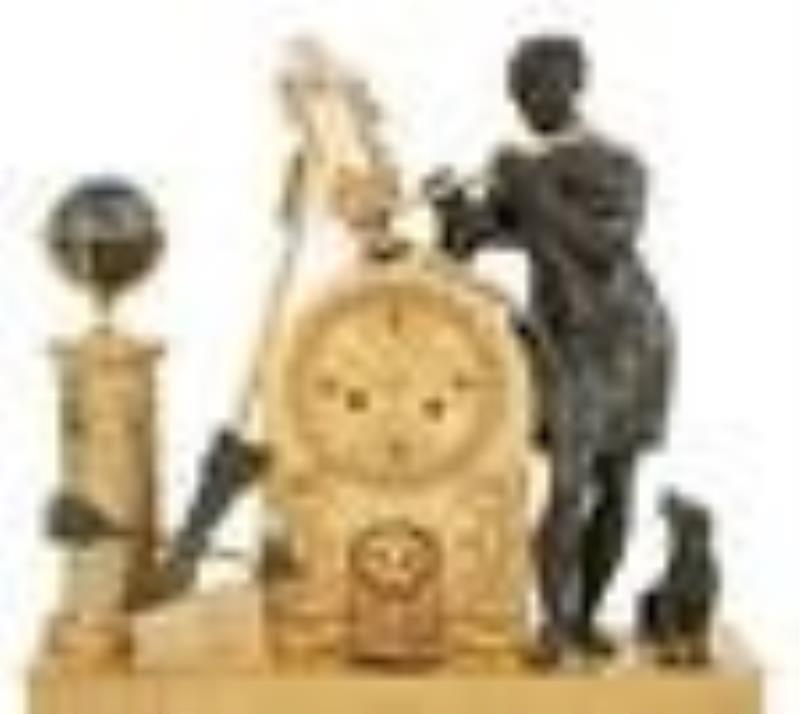 Large French Empire Bronze Figural Clock