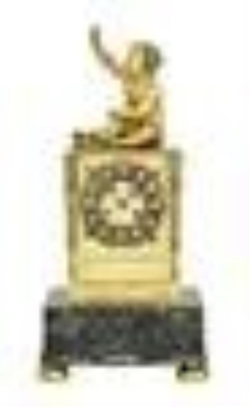French Empire Bronze and Marble Figural Clock