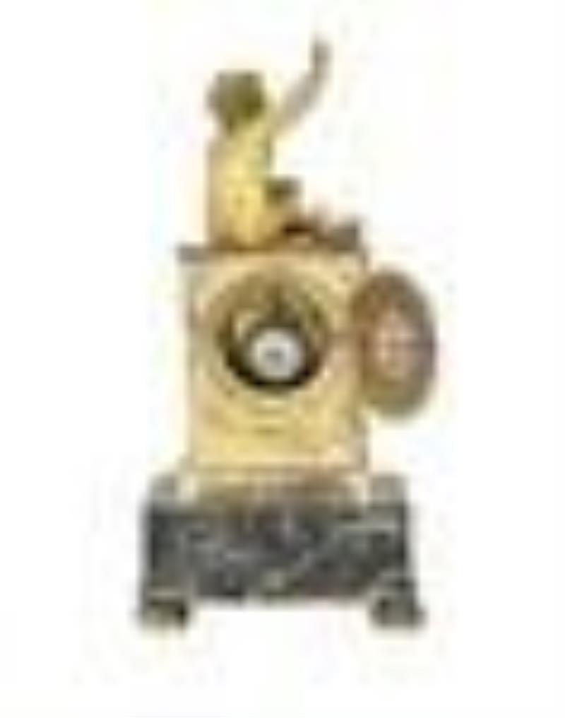 French Empire Bronze and Marble Figural Clock