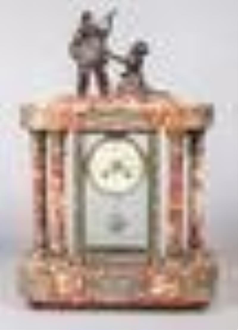 3 Pc Bronze, Champleve, & Marble French Clock Set