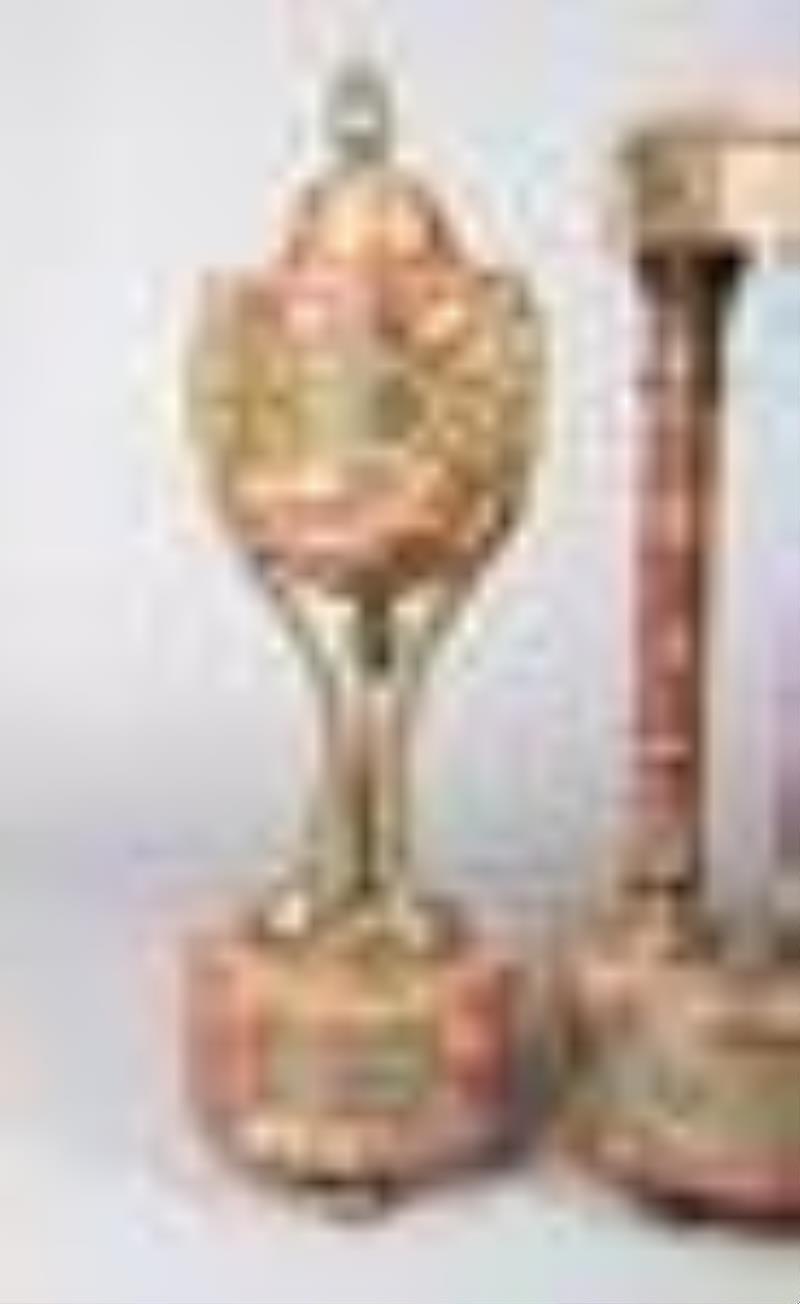 3 Pc Bronze, Champleve, & Marble French Clock Set