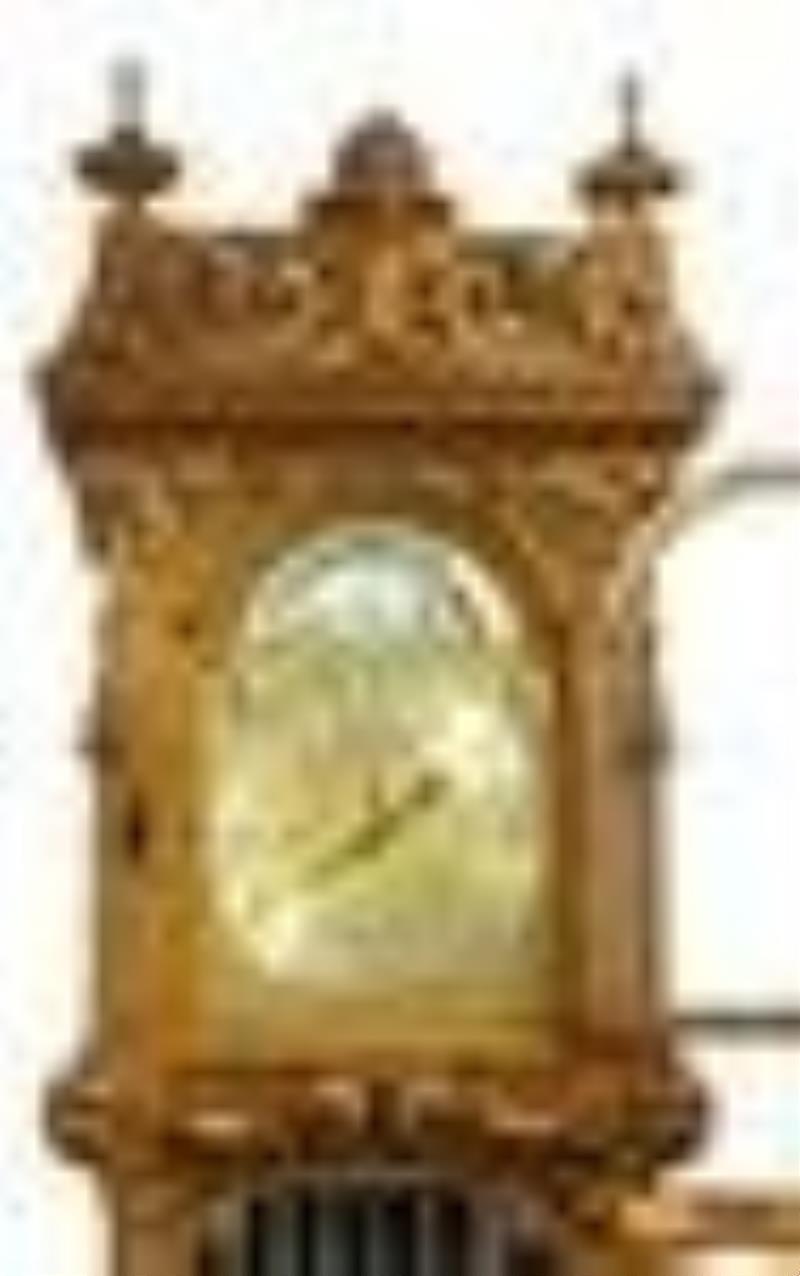 Carved Oak Herschedes/Revere 7 Tube Chiming Hall Clock