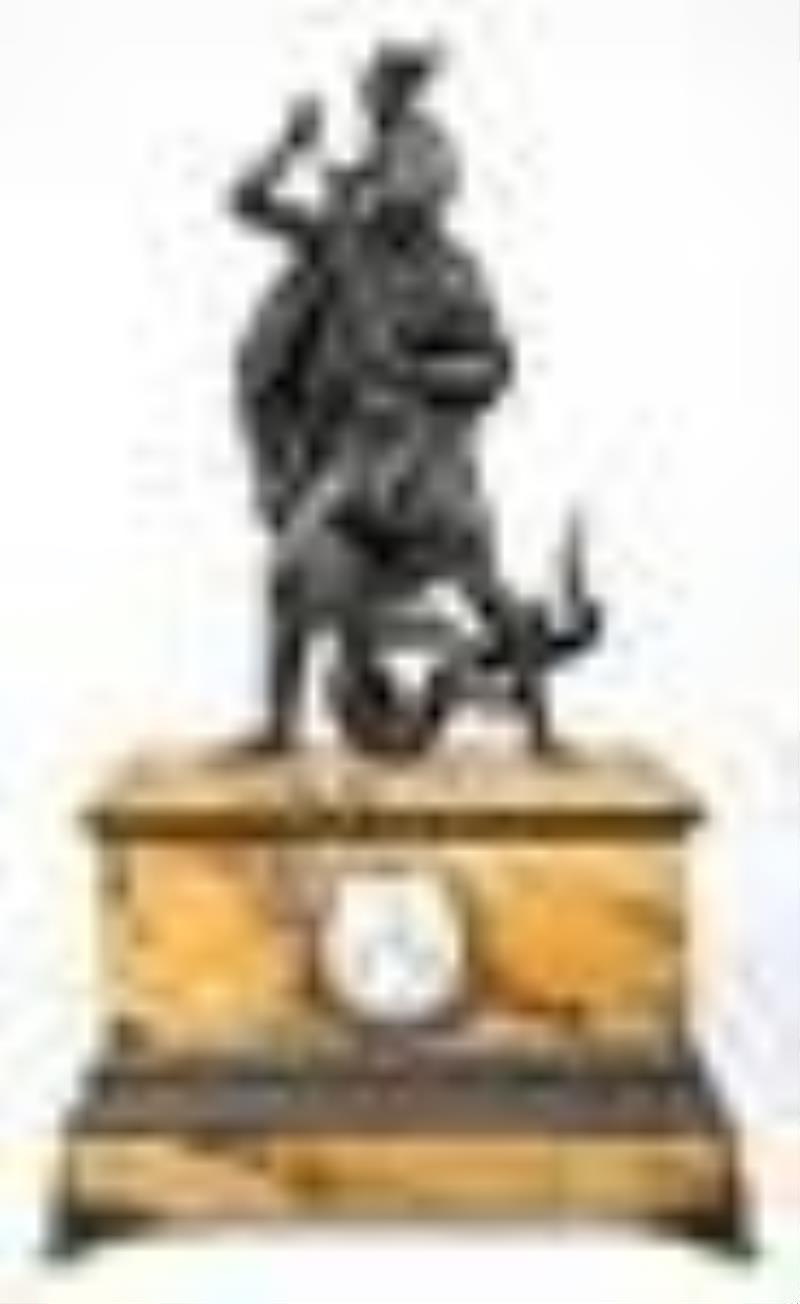 French marble and bronze figural mantle clock