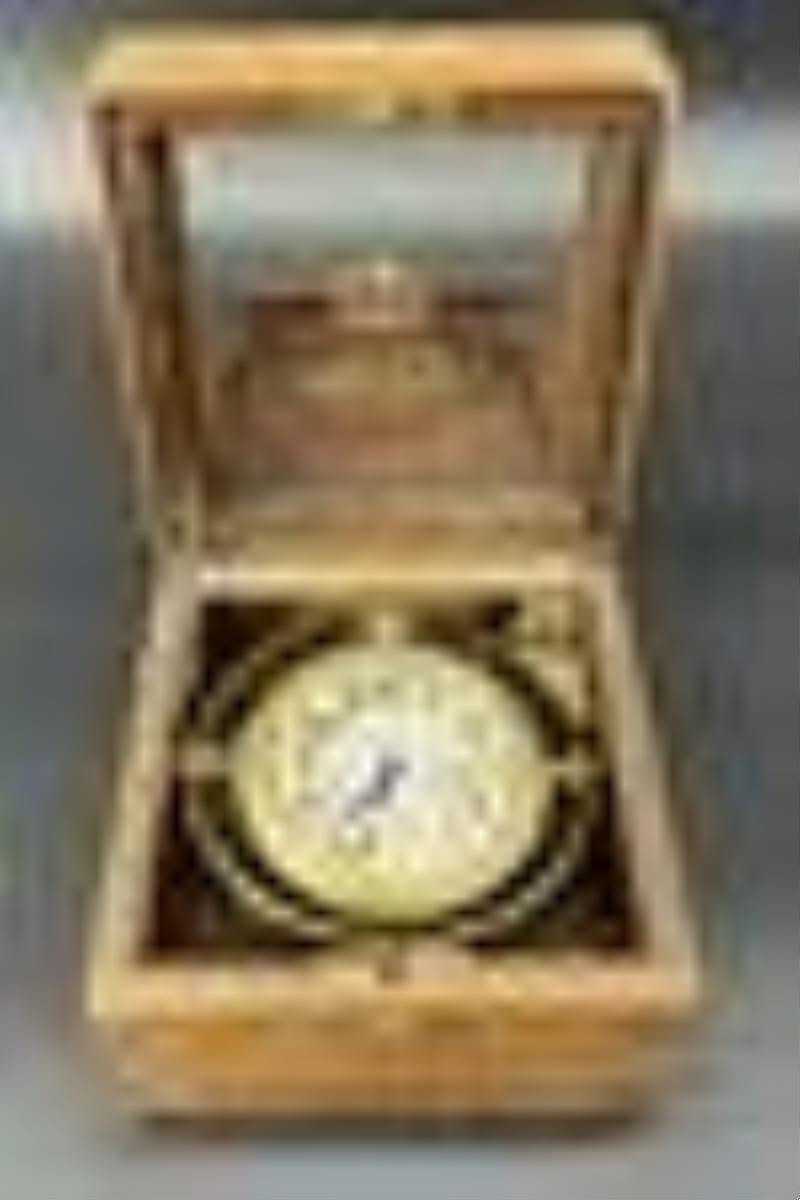 Vintage Waltham Watch Co. Nautical 8 Day Chronometer Clock in Original Case