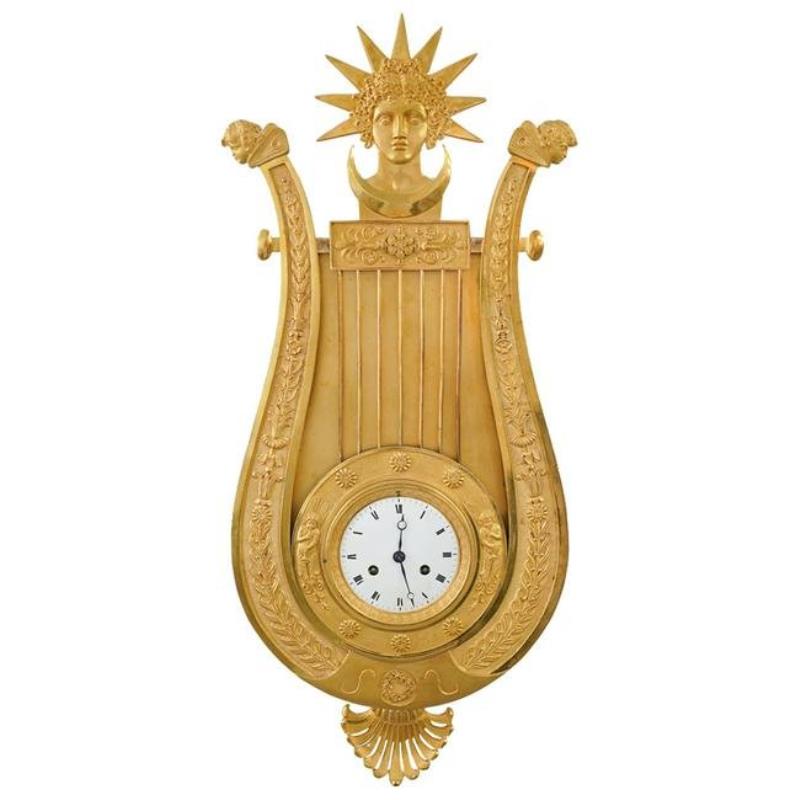 French Empire Wall Cartel Lyre Clock Attrib. Claude Galle