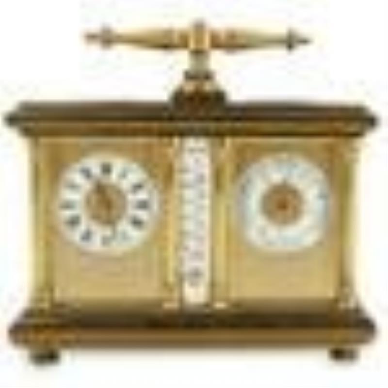 Antique French Brass Carriage Clock W/ Thermometer, Barometer