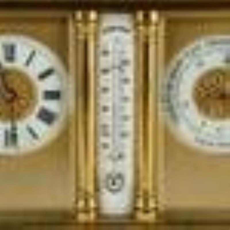 Antique French Brass Carriage Clock W/ Thermometer, Barometer