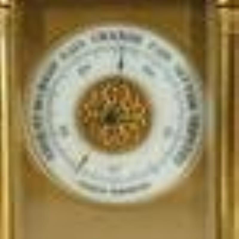 Antique French Brass Carriage Clock W/ Thermometer, Barometer
