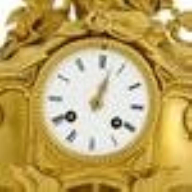 (3Pc) French Empire Gilt Bronze Clock & Garniture Set