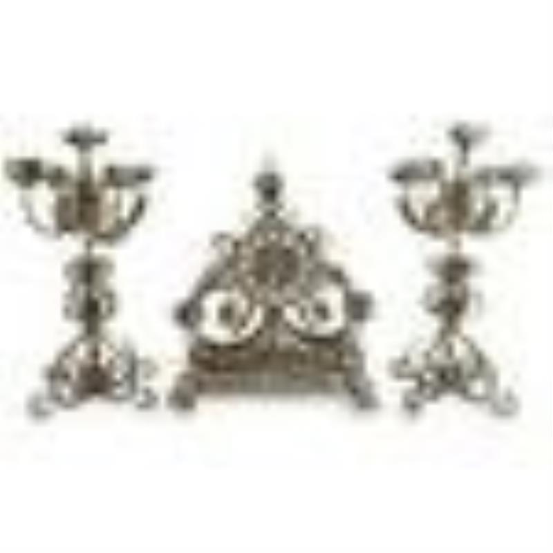 (3Pc) Antique Italian Iron Mantel Clock with Garnitures