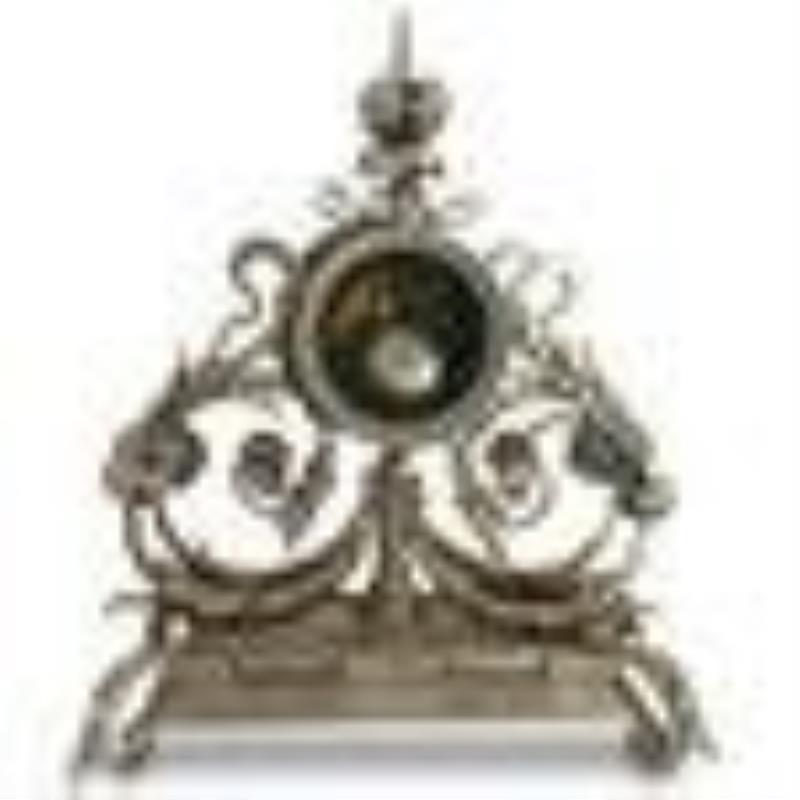 (3Pc) Antique Italian Iron Mantel Clock with Garnitures