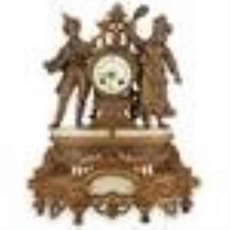 Antique Musician Gilt Metal & Onyx Mantel Clock