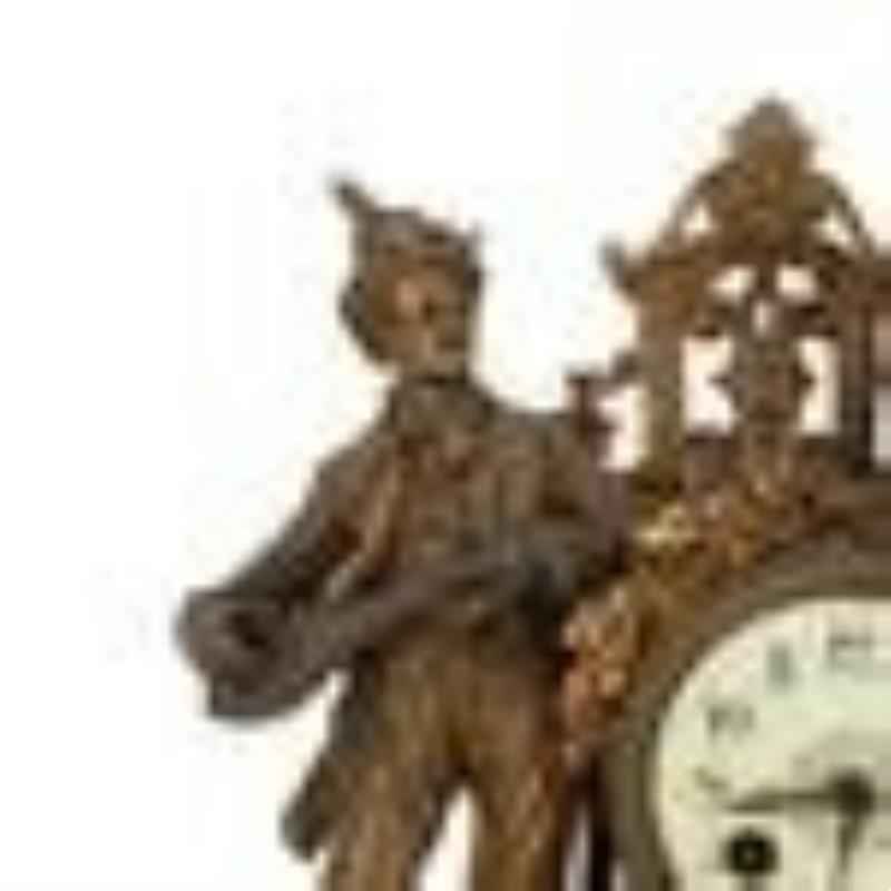 Antique Musician Gilt Metal & Onyx Mantel Clock