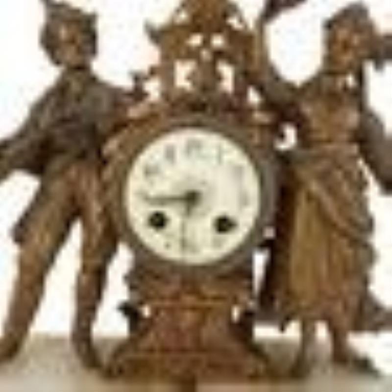 Antique Musician Gilt Metal & Onyx Mantel Clock
