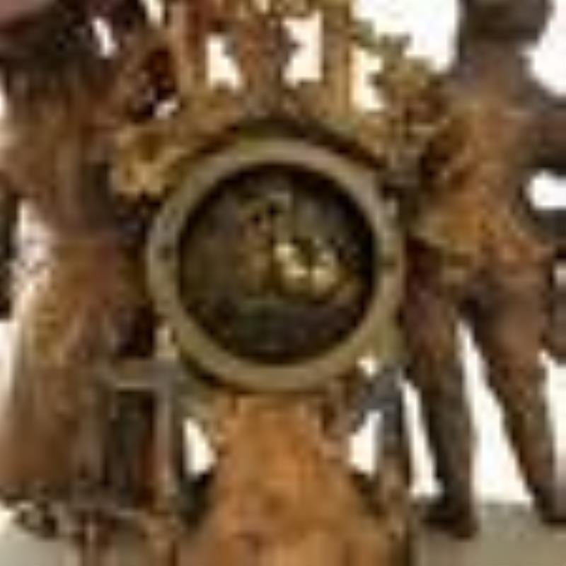 Antique Musician Gilt Metal & Onyx Mantel Clock