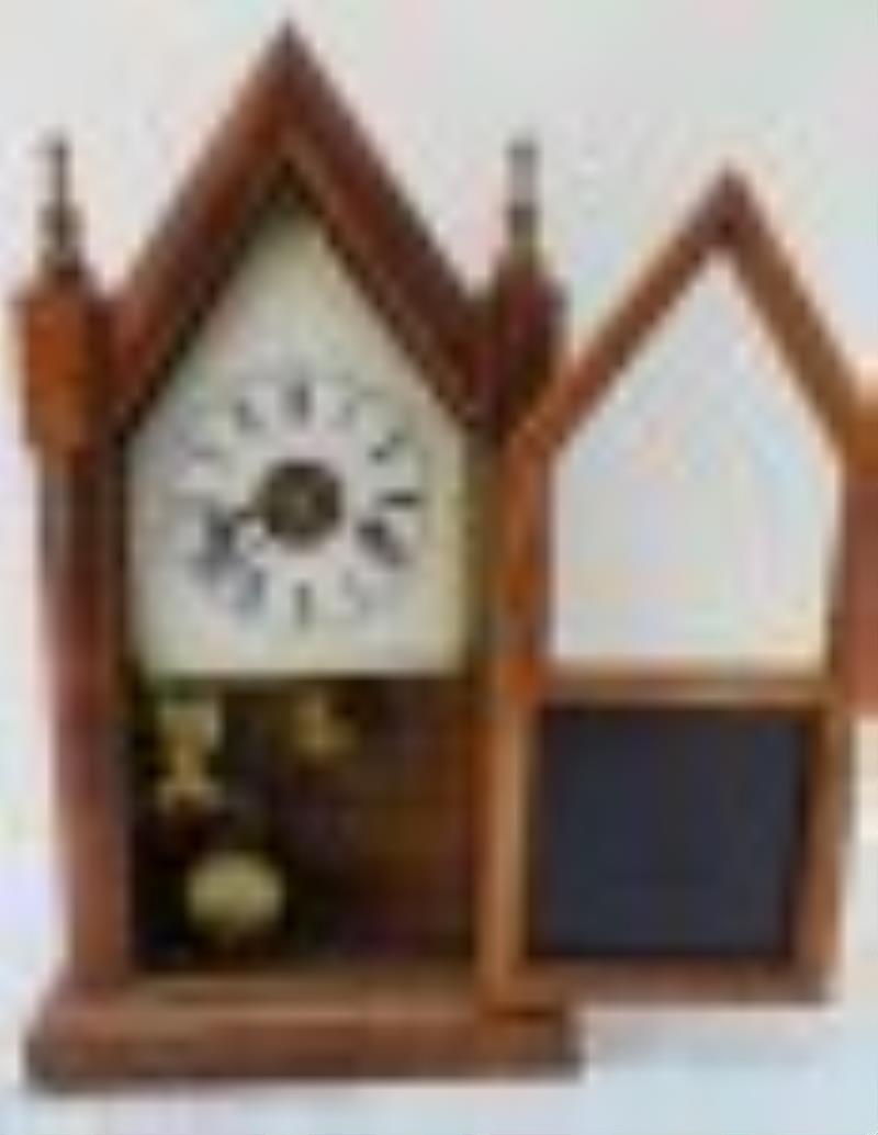 Antique Ansonia Steeple Clock Eagle Reverse Painted Glass