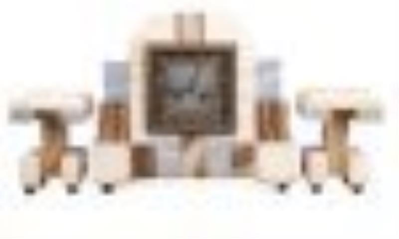 French Art Deco agate clock and garniture set