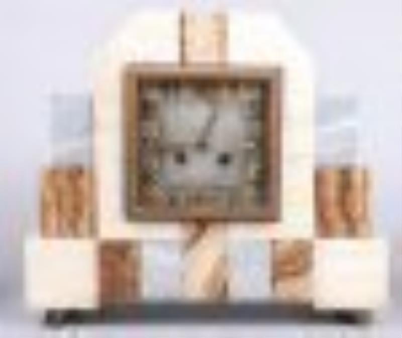 French Art Deco agate clock and garniture set