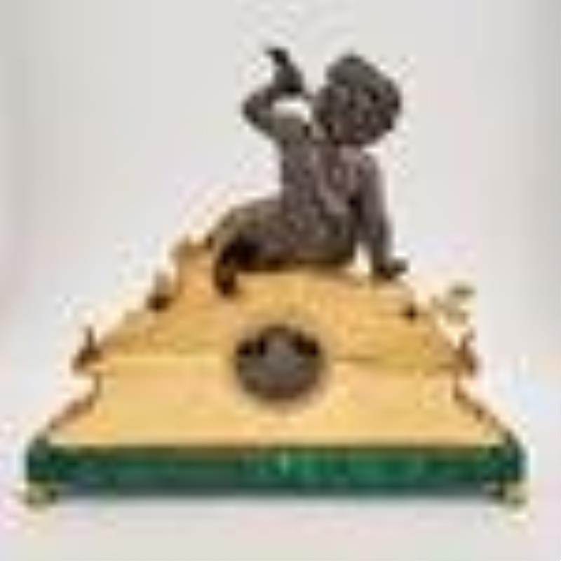 Continental Neoclassical Style Gilt and Patinated Bronze and Malachite Mantel Clock