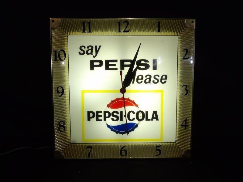 Pepsi Cola say Pepsi please lighted clock