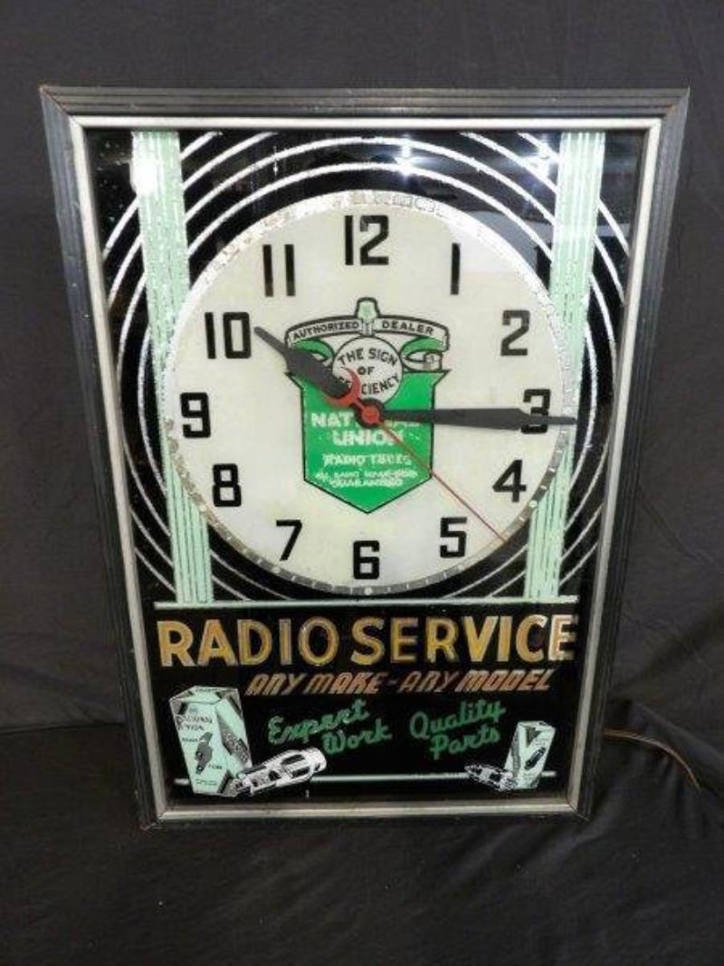 Early reverse painted glass Radio Service lighted clock